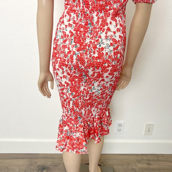 [Hello Molly] Orange Floral Print Smocked Ruffle Haven View Dress NWT Sz Large L - Picture 10 of 12